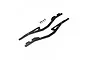 Two black aluminium chassis rails for a Mini-Z RC car, featuring the Yeah Racing logo, accompanied by four small mounting screws on a white background.