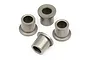 Four small metal flanged bushings arranged on a white background.