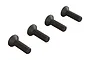 Four black metal countersunk head screws arranged in a diagonal line against a white background.
