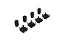 A set of four black shock ends and four black spring retainers for ARRMA 1/5 scale RC vehicles.