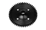 A black metal 48-tooth spur gear for an RC car, featuring a central hub and four mounting holes, isolated on a white background.