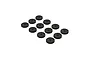 A set of black ARRMA RC shock pistons with various hole configurations arranged on a white background.