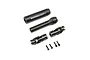 Losi 1/6 Super Baja Rey 2.0 rear slider drive shaft components including a sleeve, shaft, two universal joints, and four screws on a white background.