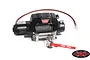 RC4WD 1/10 scale Warn 9.5CTI-S winch in black with a red pull strap and metal hook, isolated on a white background.