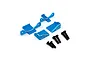 Yeah Racing blue aluminium fan mount set with mounting hardware on a white background.