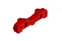 A red anodized aluminium suspension arm pin mount for an ARRMA RC vehicle, shown from a high-angle perspective against a white background.