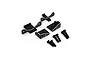 Yeah Racing black aluminium fan mount set including two brackets, two angled mounts, and four black screws on a white background.