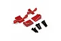 A set of red anodized aluminium RC fan mounts by Yeah Racing, including two mounting brackets, two base pieces, and six black screws on a white background.