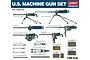Academy 1/35 scale U.S. Machine Gun Set plastic model kit box art showing various assembled machine guns, tripods, and ammunition boxes.
