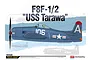 Box art for an Academy 1/48 scale F8F-1/2 Bearcat model kit featuring a profile illustration of a blue US Navy aircraft with the number 106.