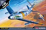 Box art for an Academy 1/72 scale F-86F Sabre model kit, featuring an illustration of the aircraft in flight with a dragon nose art design.
