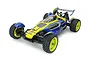Tamiya TD-4 Super Avante 1/10 scale RC buggy kit, featuring a blue and yellow body, off-road tires, and a driver figure, shown on a white background.