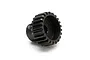 A black metal 23-tooth pinion gear for RC cars, shown from an angled perspective against a white background.