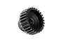 A black metal pinion gear with 26 teeth, shown from an angled perspective against a white background.