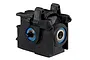 A black Traxxas RC rear differential housing assembly with blue-sealed ball bearings on a white background.
