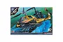 Academy 1/35 scale U.S. Army UH-1C Huey Frog helicopter plastic model kit box art showing a yellow helicopter with shark teeth nose art over water.