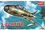 Box art for the Academy 1/144 scale S-22 Fitter model kit, featuring an illustration of a camouflaged military jet flying over a landscape.