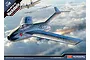Box art for an Academy 1/48 scale Focke-Wulf Ta-183 Huckebein model kit, showing the jet fighter in flight against a cloudy sky with other aircraft.