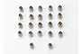 A collection of 22 small silver metal pivot balls for RC car linkages arranged in a grid on a white background.