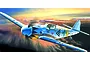 Box art illustration of a German Messerschmitt BF109G-14 fighter plane flying over a landscape at sunset.