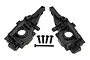 Traxxas left and right bulkhead halves in black plastic with included mounting screws on a white background.