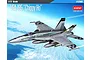 Box art for an Academy 1/72 scale F/A-18E VFA-195 Chippy Ho plastic model kit showing a grey fighter jet flying against a blue sky.