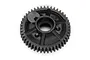 A black plastic 45-tooth spur gear for Traxxas RC vehicles, shown from a top-down perspective.