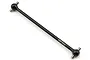A black metal rear centre drive shaft for an RC car with silver cross pins at both ends, featuring the laser-etched text 8x87.5mm.