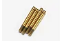 Four gold-colored titanium nitride coated shock shafts for Traxxas 1/16 scale RC vehicles, arranged side-by-side on a white background.