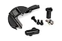 Traxxas 7077R gear cover and motor mount hinge post set including plastic parts and various metal screws on a white background.