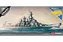 Box art for Academy 1/700 scale USS Missouri BB-63 plastic model kit, featuring an illustration of the battleship at sea with photo-etched parts shown.