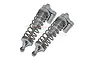 A pair of silver GPM Racing adjustable piggyback shock absorbers for RC cars against a white background.