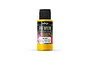 A bottle of Vallejo Premium Airbrush Color in Fluorescent Golden Yellow, 62.032, featuring a black cap and a label with product details.
