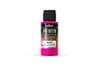A bottle of Vallejo Premium Airbrush Color in Fluorescent Rose, 62.035, featuring a black cap and vibrant pink paint.