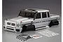 Killerbody 1/10 scale Horri-Bull silver painted RC crawler body shell with included decal sheets and plastic accessories.
