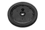 A black plastic 87-tooth spur gear for an RC car, viewed from the front against a white background.