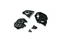 Yeah Racing black aluminium gearbox case set for SCX24, including three machined metal housing pieces and a small set of black mounting screws.