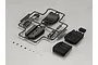Killerbody 1/10 Toyota Land Cruiser silicone rubber seat set parts on a sprue with separate seat cushions and small screws on a grey background.