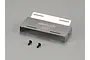 Killerbody stainless steel battery holder for 1/10 Toyota Land Cruiser 70 with two small black mounting screws on a grey background.