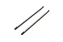 Two silver-coloured metal RC shock shafts with threaded ends, isolated on a white background.