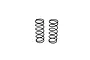 Two black metal coil springs for RC car shocks standing upright against a white background.
