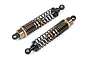 Two Maverick gunmetal aluminium RC shock absorbers with black springs on a white background.