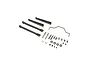 Losi Lasernut U4 rear sway bar set including plastic links, metal sway bar wire, screws, ball ends, and hardware on a white background.