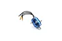 Dynamite 3650 6-Pole 2000Kv brushless marine motor with blue anodized casing and three wire leads with bullet connectors.