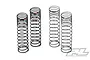 Four black Pro-Line RC shock springs standing upright on a white background, two with red markings and two with blue markings.