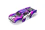 ARRMA 1/10 VORTEKS purple, pink, and white pre-painted RC truck body shell viewed from a high angle.