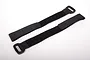 Two black hook and loop battery straps with plastic buckles, laid out on a plain white background.