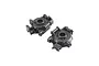 Two black plastic Losi front bulkhead or gear box case components shown from an angled perspective against a white background.