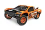 HPI Jumpshot SC V2 RC short course truck in orange and black livery, featuring off-road tires and racing decals on a white background.