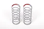 Two grey RC shock springs with red paint markings on the top coil, standing upright on a white background.